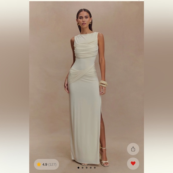 MESHKI Henley Slinky Drape Maxi Dress - Ivory Elegant Cream Evening Gown - Picture 1 of 7